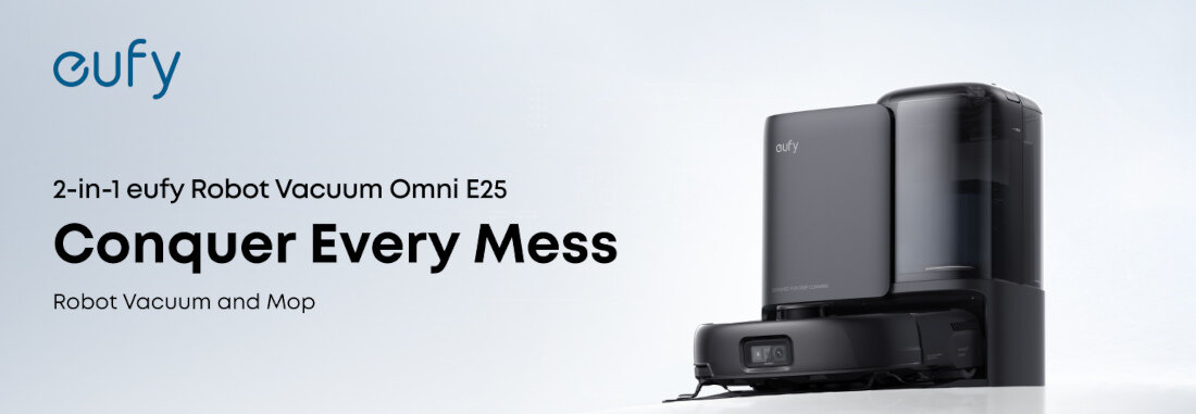 Robot sprzątający EUFY E25 wygląd design tło prezentacja wizualizacja Kompleksowe sprzątanie