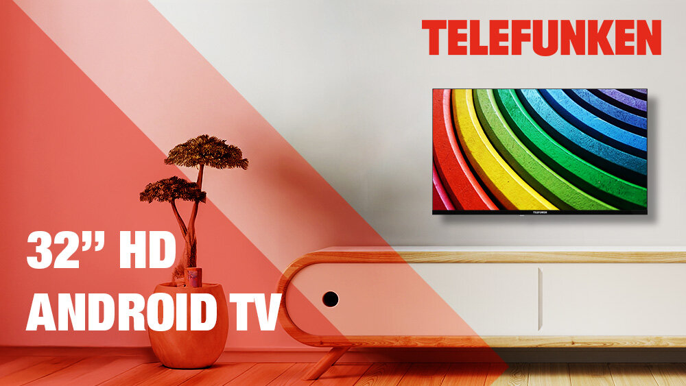 Telewizor TELEFUNKEN TFL-32APH1000 - Rozrywka z Android TV, telewizor wiszący na ścianie w pomieszczeniu