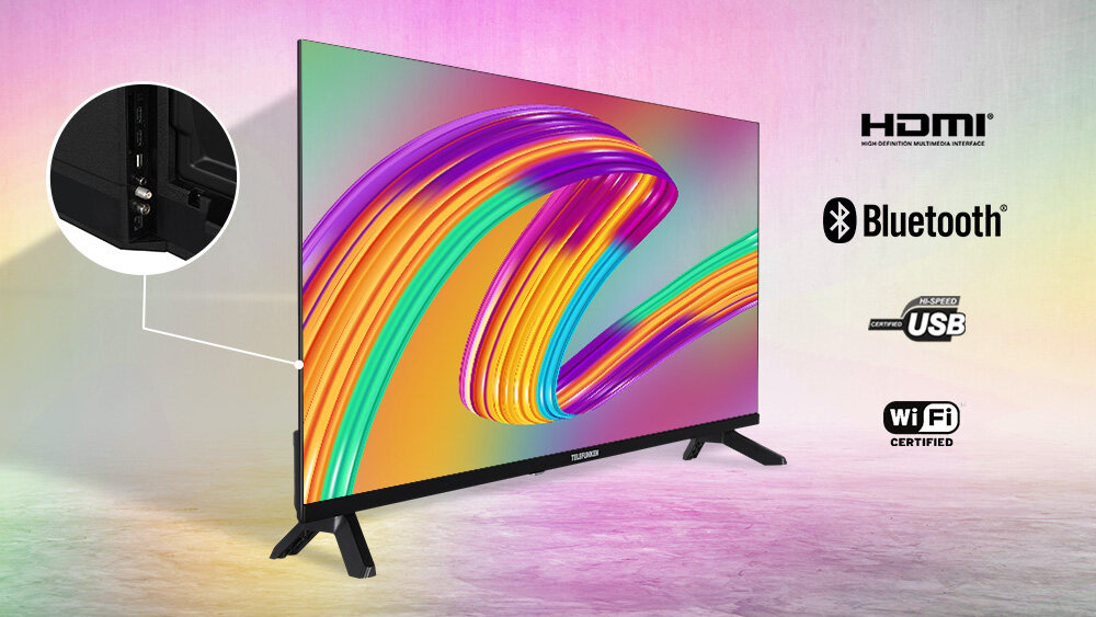 Telewizor TELEFUNKEN TFL-40APF1000 - Praktyczne złącza, dwa złącza HDMI, gniazdo USB-A, Wi-Fi, Bluetooth, telewizor pod skosem, kadr na złącza