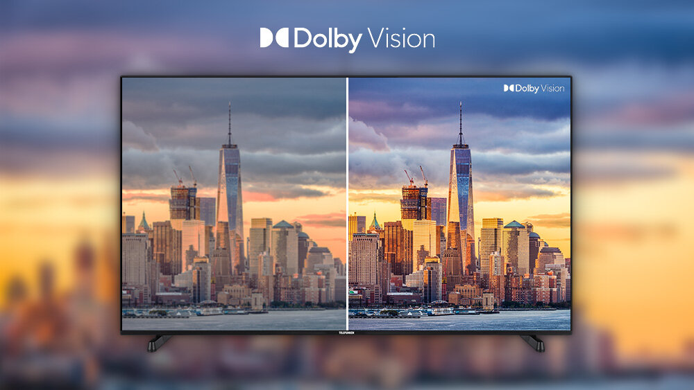 Telewizor TELEFUNKEN TFL-65AEU2000 - Kinowy obraz Dolby Vision, , ekran telewizora podzielony na dwie części, standardowy obraz oraz obraz z dolby Vision