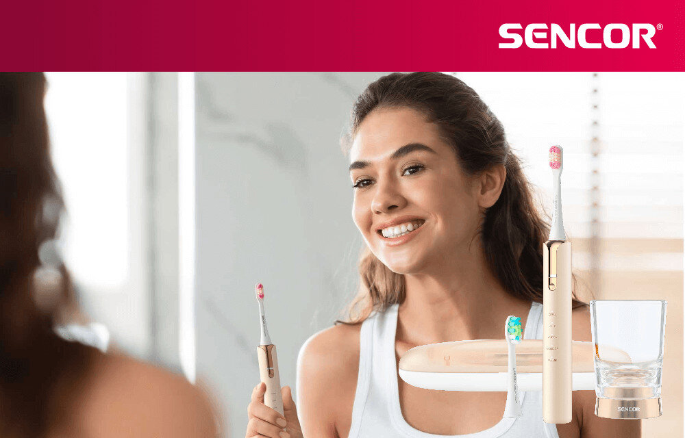 Szczoteczka soniczna SENCOR SOC 4111GD Złoty wygląd design prezentacja wizualizacja Wygodne szczotkowanie