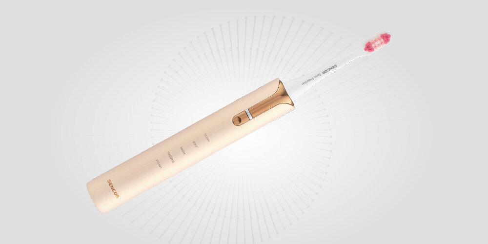 Szczoteczka soniczna SENCOR SOC 4111GD Złoty Wygodne szczotkowanie Estetyczny design Wyprofilowana rączka stabilny chwyt i wygoda precyzyjne manewrowanie kontrola