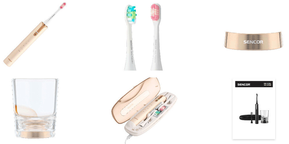 Szczoteczka soniczna SENCOR SOC 4111GD Złoty zestaw akcesoria komplet wyposazenie