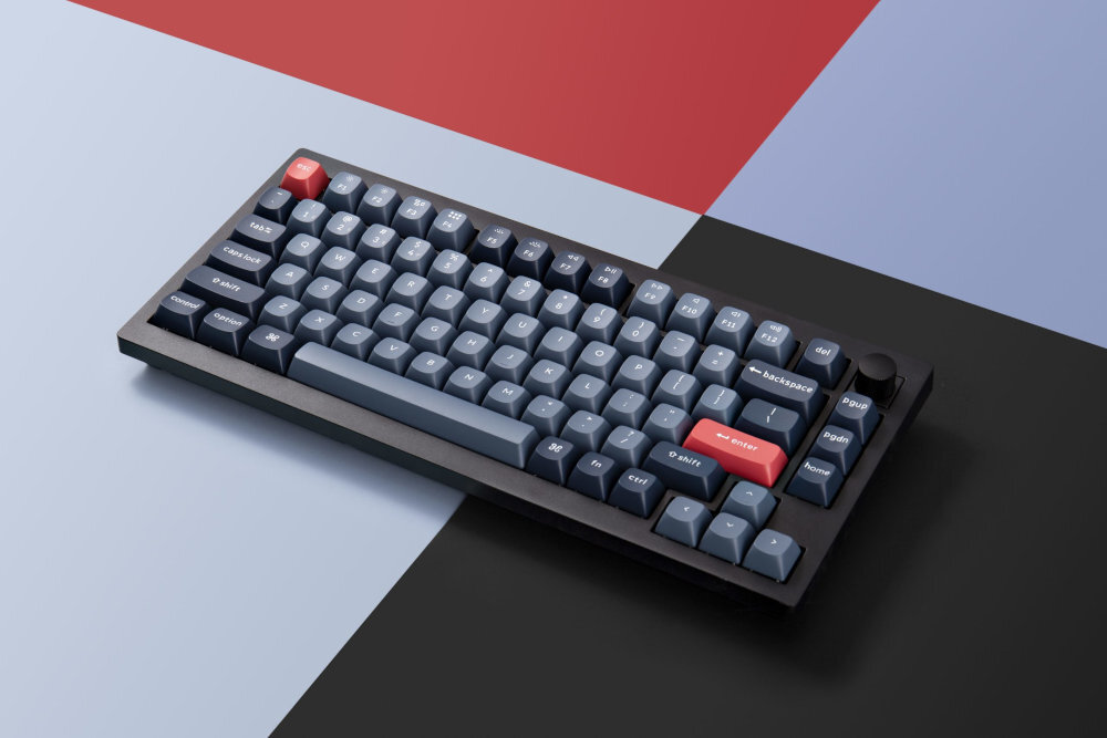 KEYCHRON V1M klawiatura na kolorwym tle, czarny czerwony niebieski