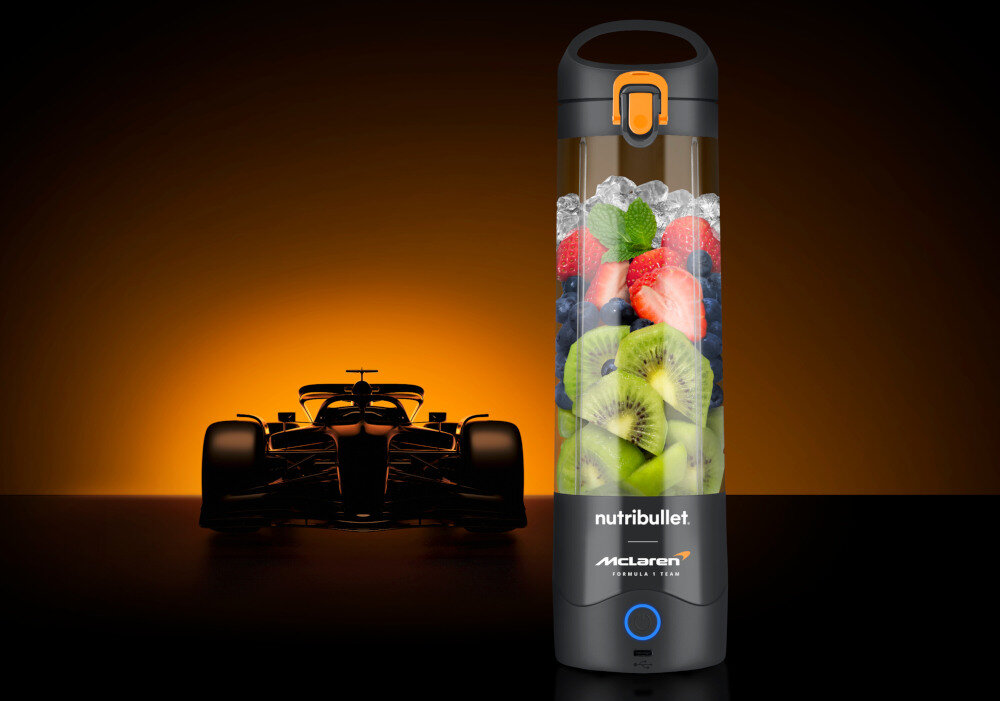 Blender personalny NUTRIBULLET NBP003GO-MC McLaren F1 Team Portable Bezprzewodowy design tło prezentacja wizualizacja Twój nieodłączny towarzysz podróży