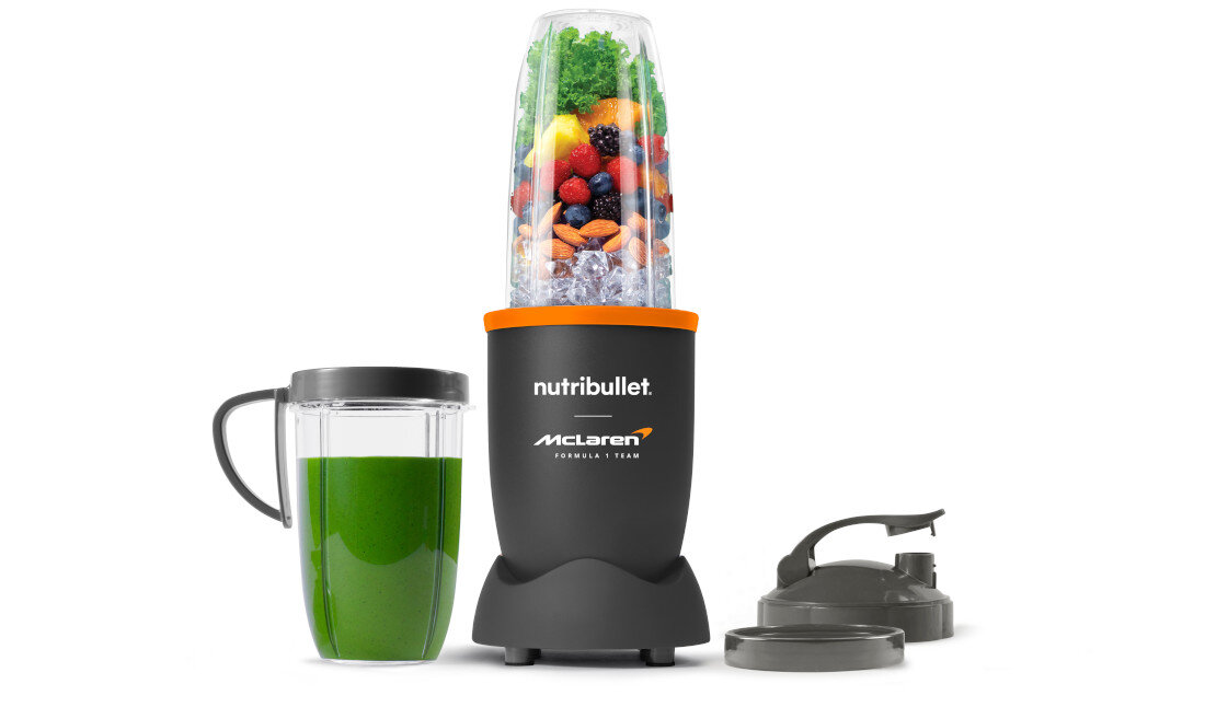 Blender personalny NUTRIBULLET NB907GO-MC McLaren F1 Team Pro 900 Funkcjonalność na co dzień dwa kubki pojemności pokrywki nakrętka pierścieniowa odporne, trwałe i wolne od BPA