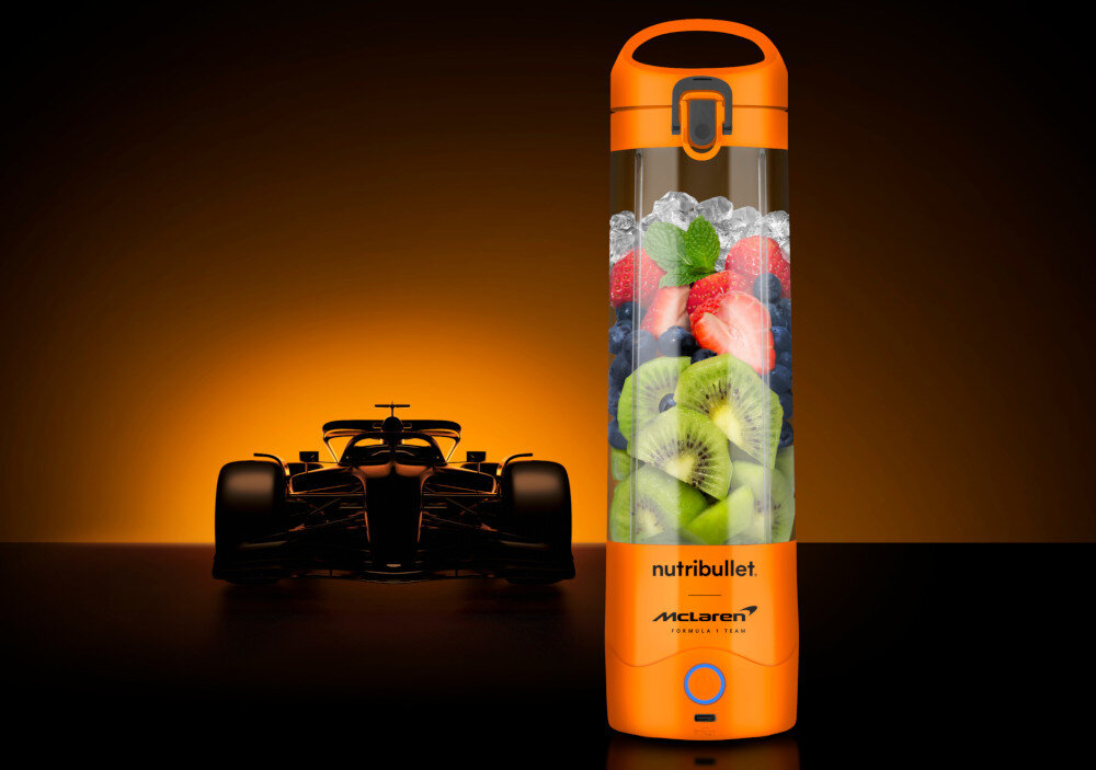 Blender personalny NUTRIBULLET NBP003PA-MC McLaren F1 Team Portable Bezprzewodowy design tło prezentacja wizualizacja Twój nieodłączny towarzysz podróży