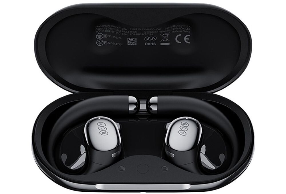 Słuchawki powietrzne QCY Crossky R70 Hi-Res Audio LDAC szczegółowy dźwięk, słuchawki z etui ładującym od góry na białym tle