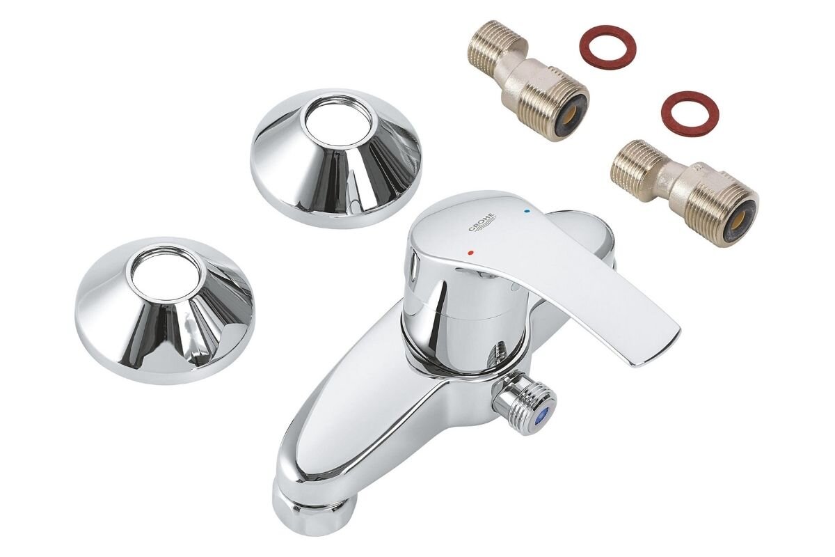 BATERIA PRYSZNICOWA ŚCIENNA GROHE EUROSMART STARLIGHT CHROME 33555002 CHROM Komplet baterii wannowej z elementami montażowymi, rozetami i uszczelkami zestaw Zawartość