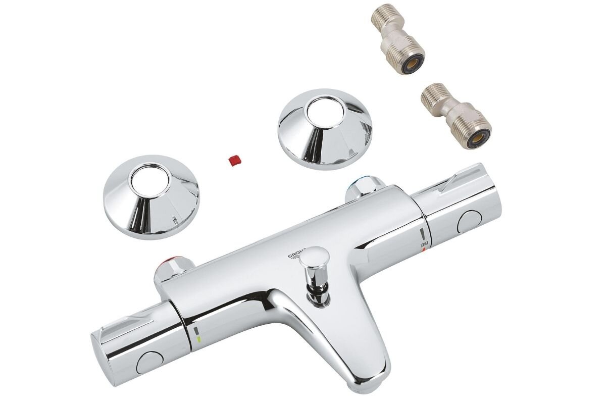 BATERIA WANNOWO-PRYSZNICOWA GROHE GROHTHERM 800 ŚCIENNA 34567000 Komplet baterii termostatycznej z elementami montażowymi, rozetami i przyłączami zawartość zestawu mocowanie ścienne rozety dokumentacja