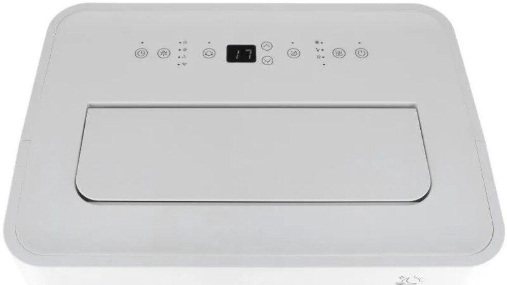 Panel sterowania klimatyzatora z wyświetlaczem cyfrowym pokazującym liczbę 17 oraz kilkoma przyciskami funkcyjnymi oznaczonymi ikonami.