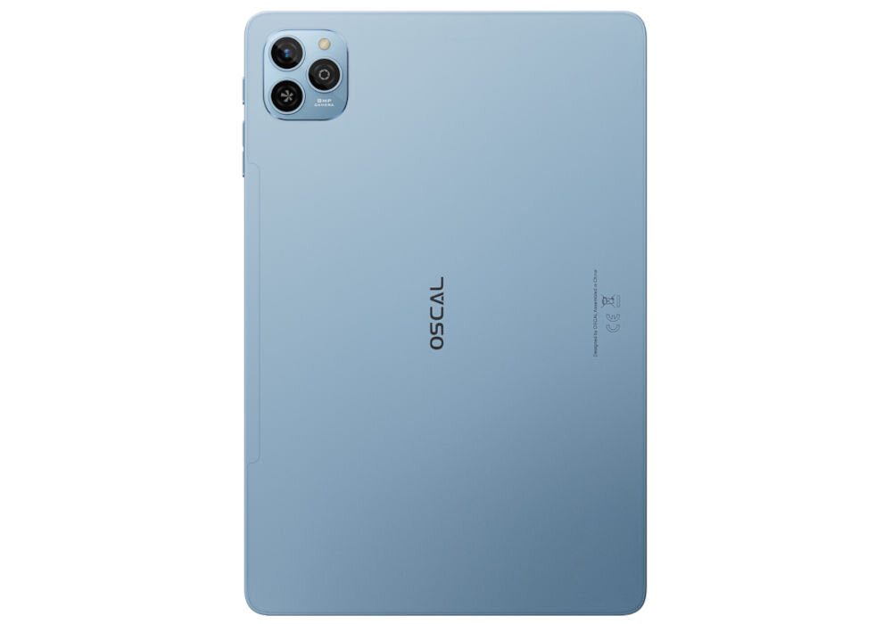 Tablet OSCAL Pad 9 10.1 cali 4/128 GB Wi-Fi LTE Niebieski prezentacja urządzenia od tyłu na białym tle dwuzakresowe Wi-Fi 2.4 / 5 GHz standardy 802.11a/b/g/n/ac Bluetooth 5.0 szybkie połączenia świetna łączność