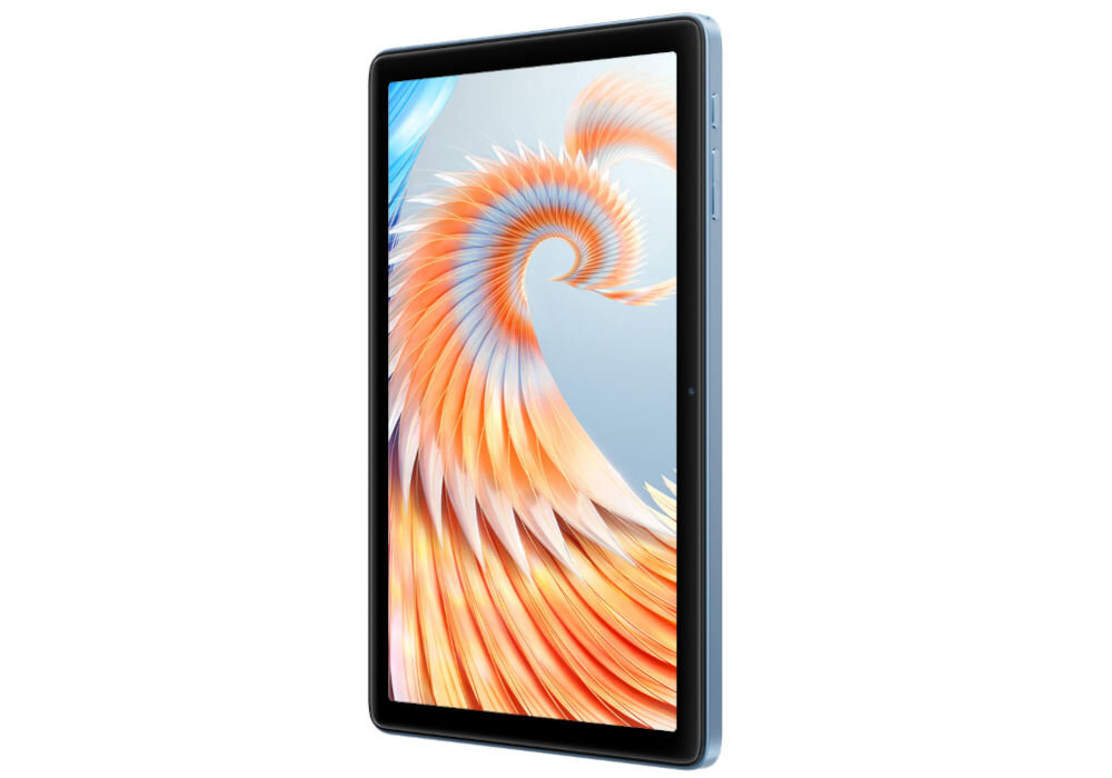 Tablet OSCAL Pad 9 10.1 cali 4/128 GB Wi-Fi LTE Niebieski prezentacja urządzenia od frontu na białym tle pod kątem lekki poręczny praca nauka rozrywka smukła obudowa wymiary 242,7 × 161,5 × 8,5 mm matowe wykończenie