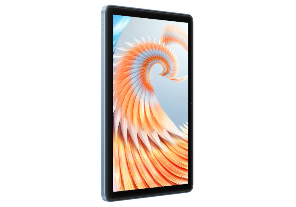 Tablet OSCAL Pad 9 10.1 cali 4/128 GB Wi-Fi LTE Niebieski prezentacja urządzenia od frontu pod kątem na białym tle bateria 7700 mAh inteligentne zarządzanie energią