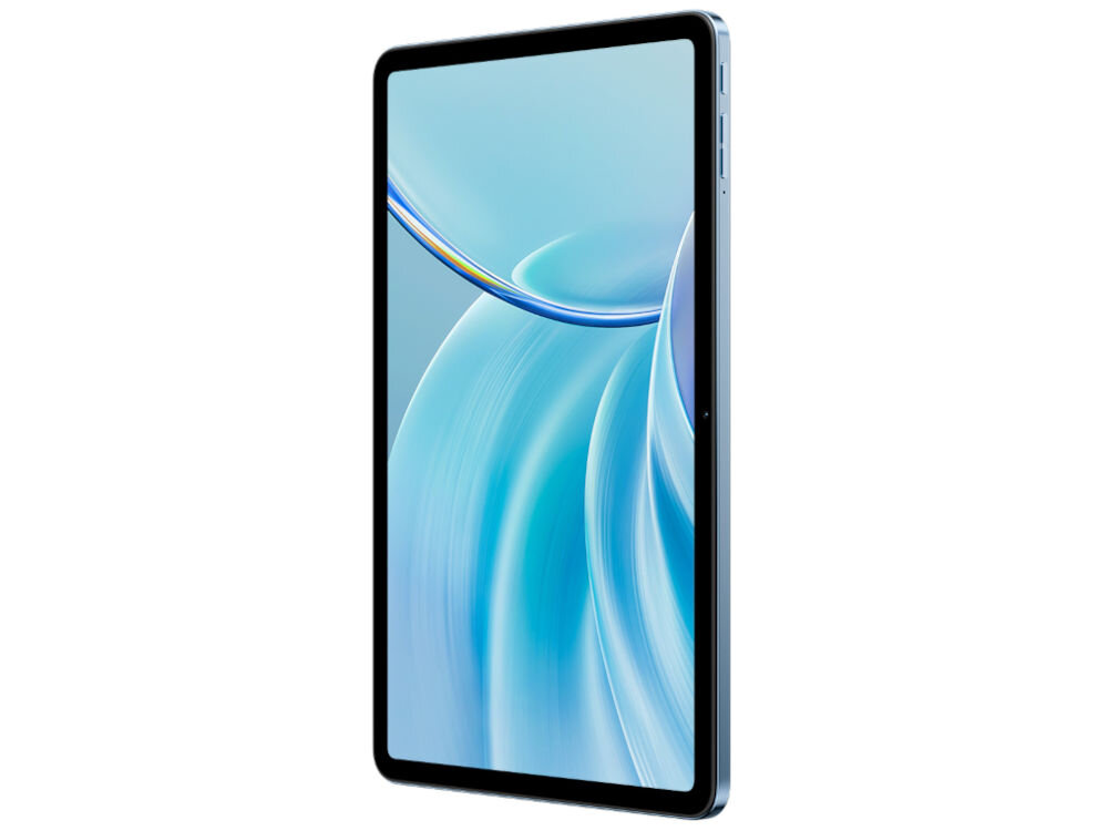 Tablet OSCAL Pad 100 12 cali 8/256 GB LTE Wi-Fi Niebieski prezentacja urządzenia frontu pod kątem na białym tle pamięć UFS pojemność 256 GB z możliwością rozbudowy za pomocą karty TF port USB C szybki przesył danych wygodne ładowanie