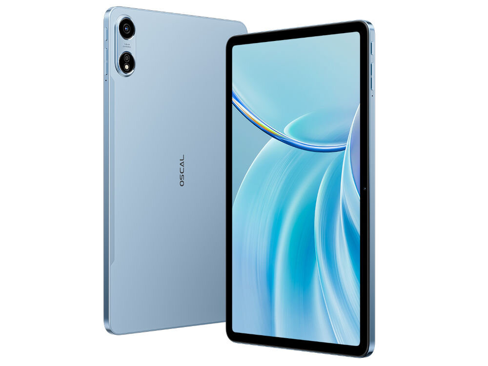 Tablet OSCAL Pad 100 12 cali 12/256 GB LTE Wi-Fi Niebieski prezentacja urządzenia na białym tle od frontu waga 610 g grubość 8 mm podróż praca dom