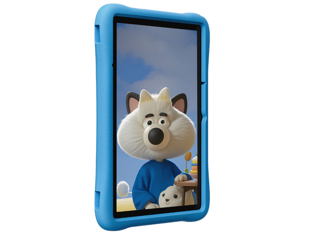 Tablet OSCAL Pad 60 Kids 10.1 cali 4/128 GB Wi-Fi Niebieski prezentacja urządzenia od przodu pod kątem na białym tle