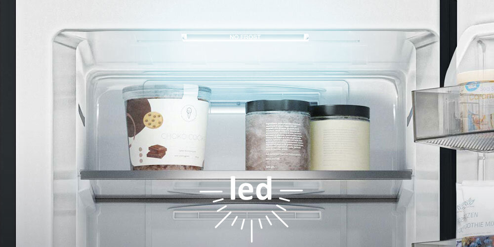 ZAMRAŻARKA HAIER H4F306DDH1R półka jasne wnętrze oświetlenie wnętrze światło LED oszczędność energii