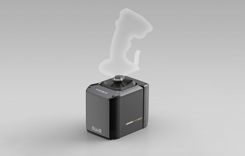 Baza na joystick MOZA Racing AB9 Force Feedback Wizualizacja bazy MOZA z półprzezroczystym obrysem drążka joysticka Force Feedback, aluminium lotnicze, symulator lotu