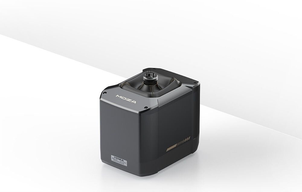 Baza na joystick MOZA Racing AB9 Force Feedback Render 3D bazy joysticka MOZA w kolorze czarnym na jasnym tle moment obrotowy 12 Nm, serwomotory, turbulencje, reakcja maszyny