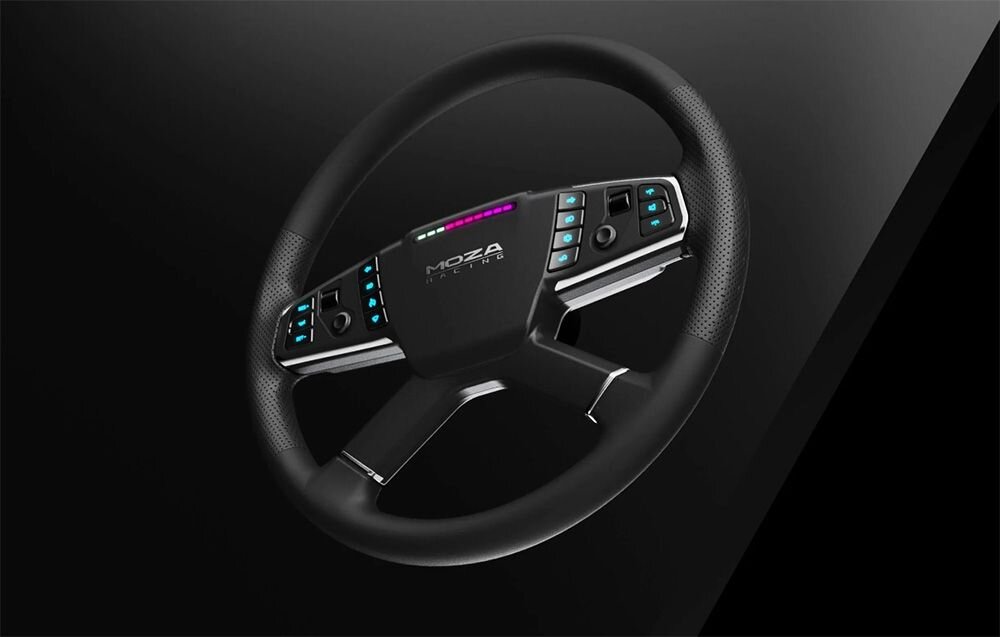Kierownica MOZA Racing RS071 (PC) Kierownica Moza TSW Truck Wheel z podświetlanymi przyciskami na czarnym tle aluminium klasy lotniczej ultra-low torque ripple groove torque zintegrowany czujnik temperatury wydajność