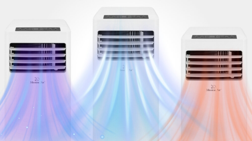 Klimatyzator MISSION AIR Cool Wi-Fi 3 tryby dla każdej pory w trybie chłodzenia, wentylacji oraz osuszania cyrkulacja powietrza wydajność zdjęcie lifestyle prezentacja trzech trybów