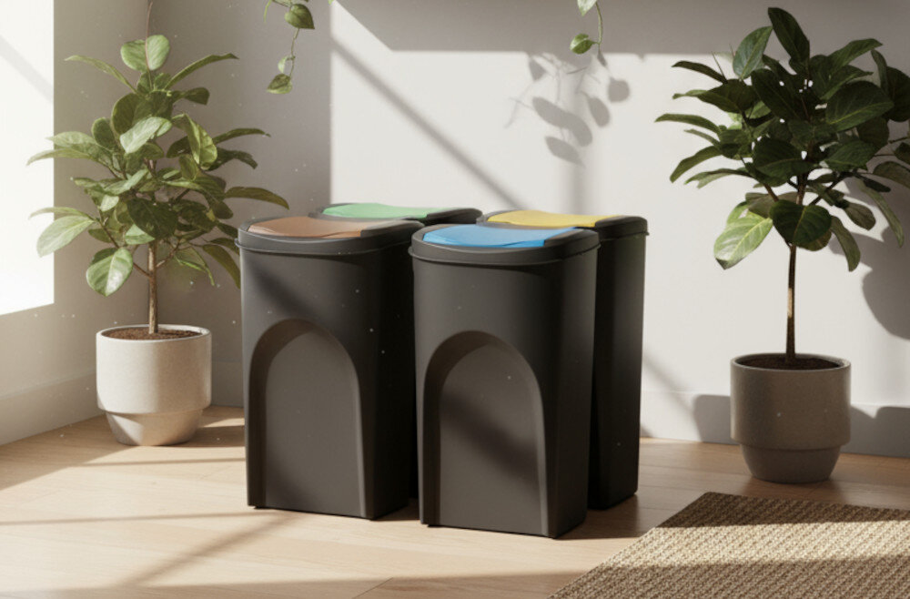 Kosza na śmieci KEDEN SORTIBOX IKWB35S4 4 x 35L Czarny design prezentacja wizualizacja wygląd Wygodna segregacja odpadów