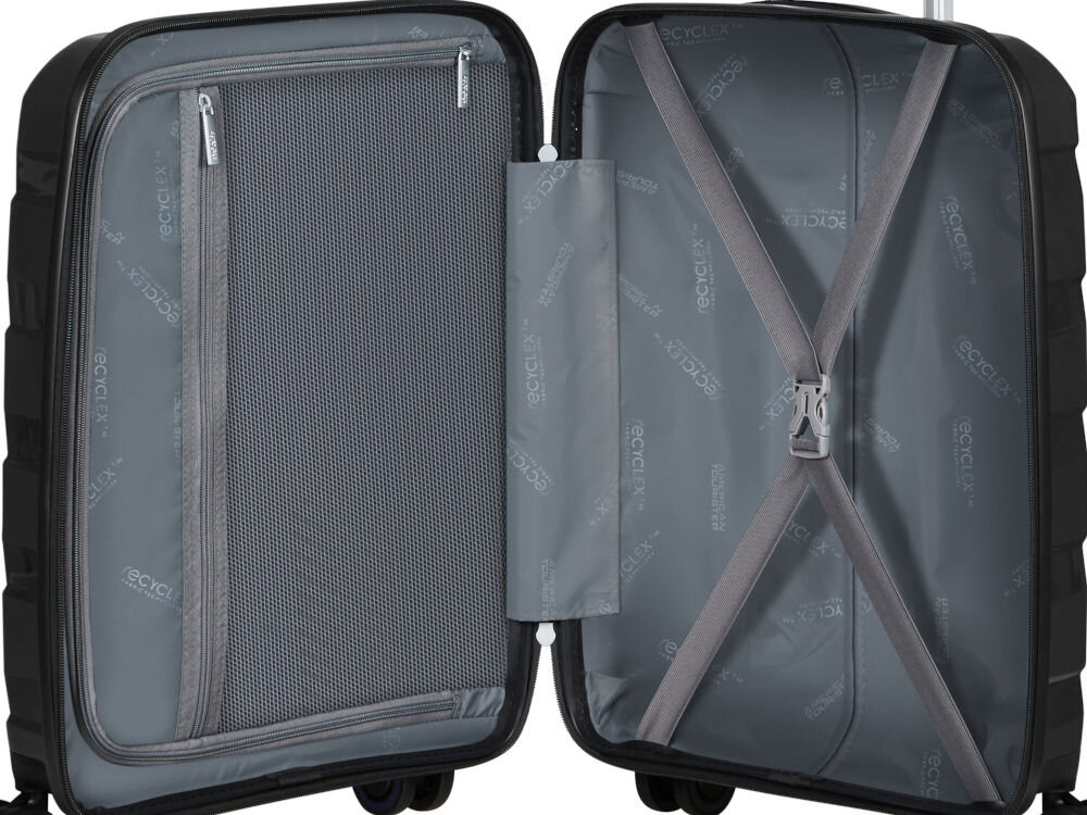 Walizka AMERICAN TOURISTER Air Move 55 cm czarny taśmy krzyżowe przekładka z podszewką kieszeń na zamek