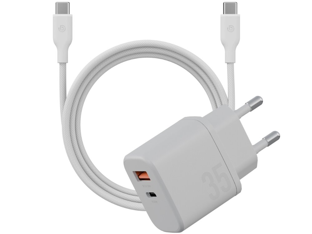 Ładowarka sieciowa ENERGEA Goport Velox Kit 35W Biały
                ładowarka z kablem na białym tle