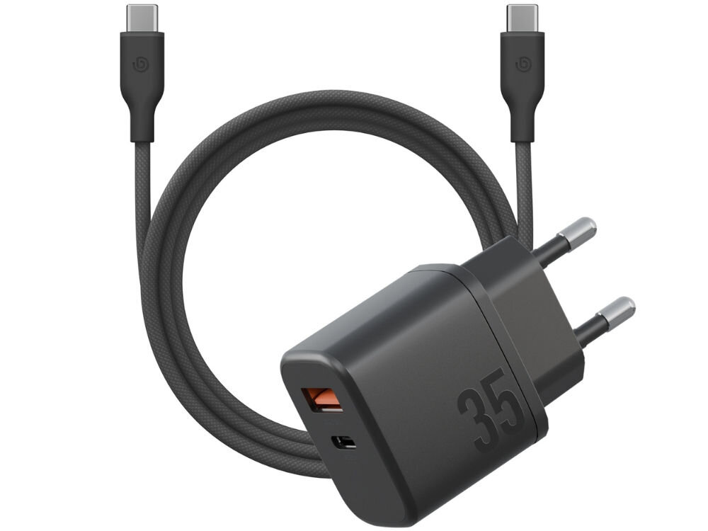 Ładowarka sieciowa ENERGEA Bazic Goport Velox Kit 35W Czarny
                ładowarka z kablem na białym tle