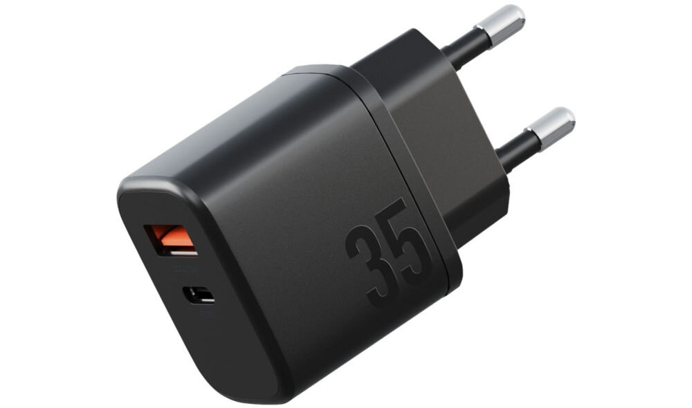Ładowarka sieciowa ENERGEA Bazic Goport Velox Kit 35W Czarny
                ładowarka na białym tle port USB-A funkcjonalność zasilanie dwóch urządzeń w tym samym czasie szeroka kompatybilność