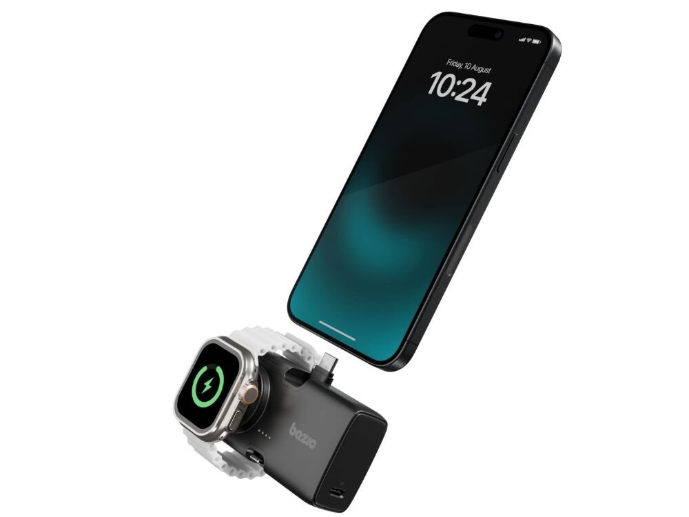 Powerbank ENERGEA Bazic Koda 5000mAh 20W
                powerbank na białym tle obok telefonu i applewatch wbudowane złącza usb-c lightning składana konstrukcja