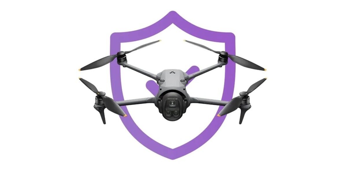 Dron DJI na białym tle z grafiką tarczy.