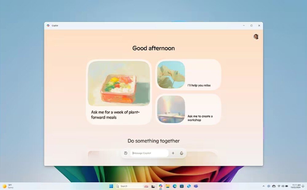 Komputer LENOVO Yoga F0HX0010PB Zrzut ekranu przedstawiający okno programu 'Copilot' z jasnym tłem i polami do wyboru, zawierającymi teksty w języku angielskim, Copilot, funkcje, AI