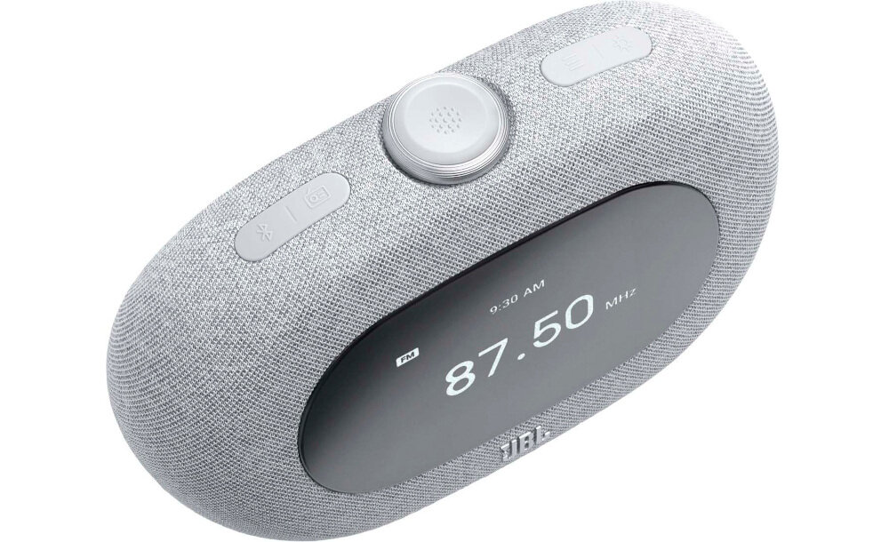 Radiobudzik JBL Horizon 3 materiały z recyklingu tkanina rama opakowanie FSC, radiobudzik od góry na białym tle