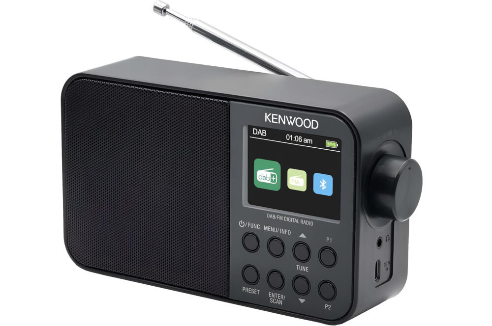 KENWOOD CR-M30DAB-R alarm sleep timer equalizer wyjście słuchawkowe, radio po skosie na białym tle