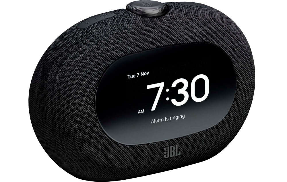 Radiobudzik JBL Horizon 3 pobudka światłem efekt wschodu słońca, radiobudzik po skosie na białym tle