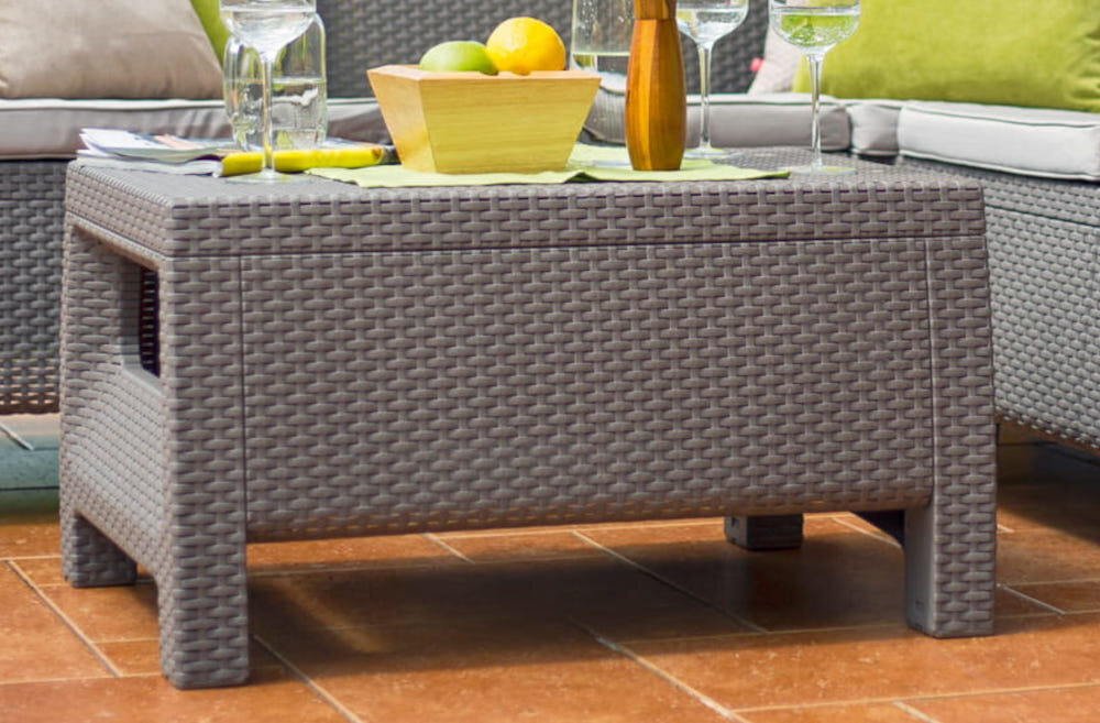 Narożnik ogrodowy KETER Corfu Relax Set 17202123 Cappuccino stół odporność na uderzenia i zmienne warunki atmosferyczne 77 x 57 x 42 cm obciążenie do około 75 kg