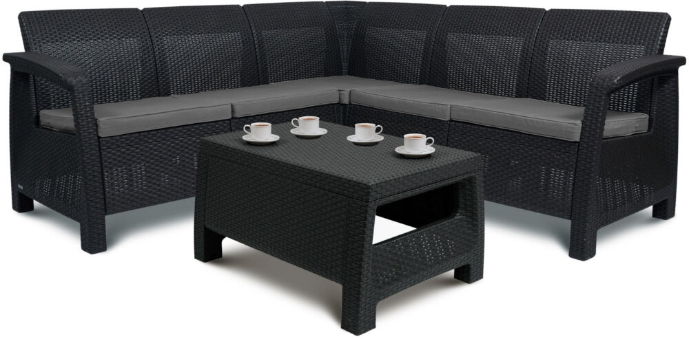 Narożnik ogrodowy KETER Corfu Relax Set 17202123 Cappuccino z tworzyw sztucznych imituje naturalny splot rattanowy technorattan montaż na zatrzaski