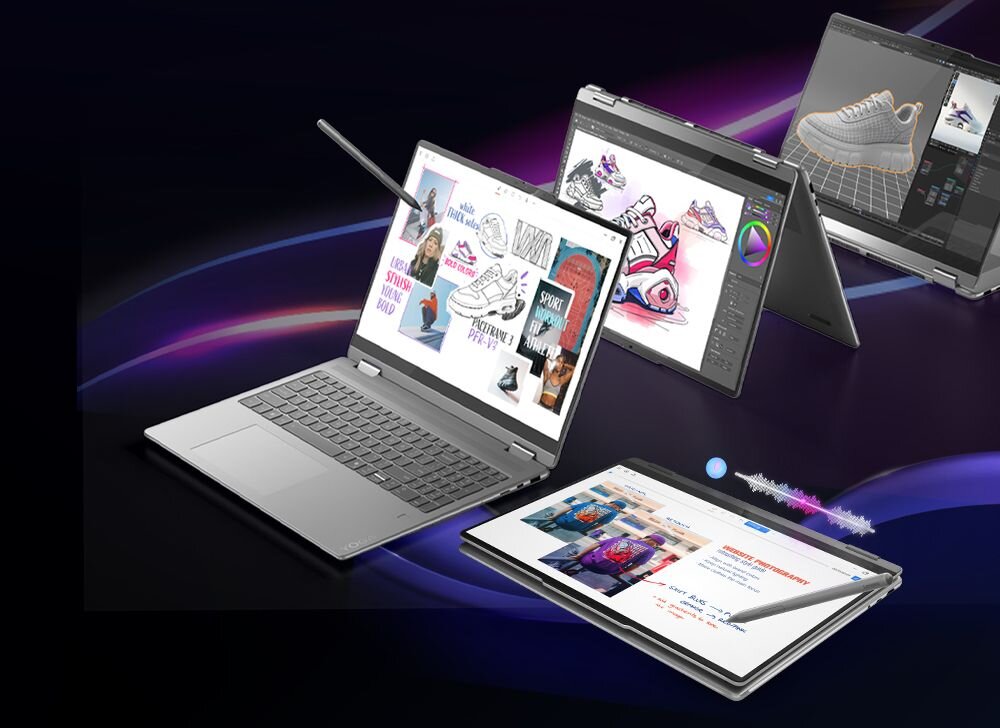 Lenovo Yoga 7i 2w1 10. generacji w trybach laptopa i tabletu z piórkiem cyfrowym Yoga Pen, edytujący projekty graficzne i notatki na ekranie dotykowym, idealny do pracy kreatywnej. - Rysik Yoga Pen