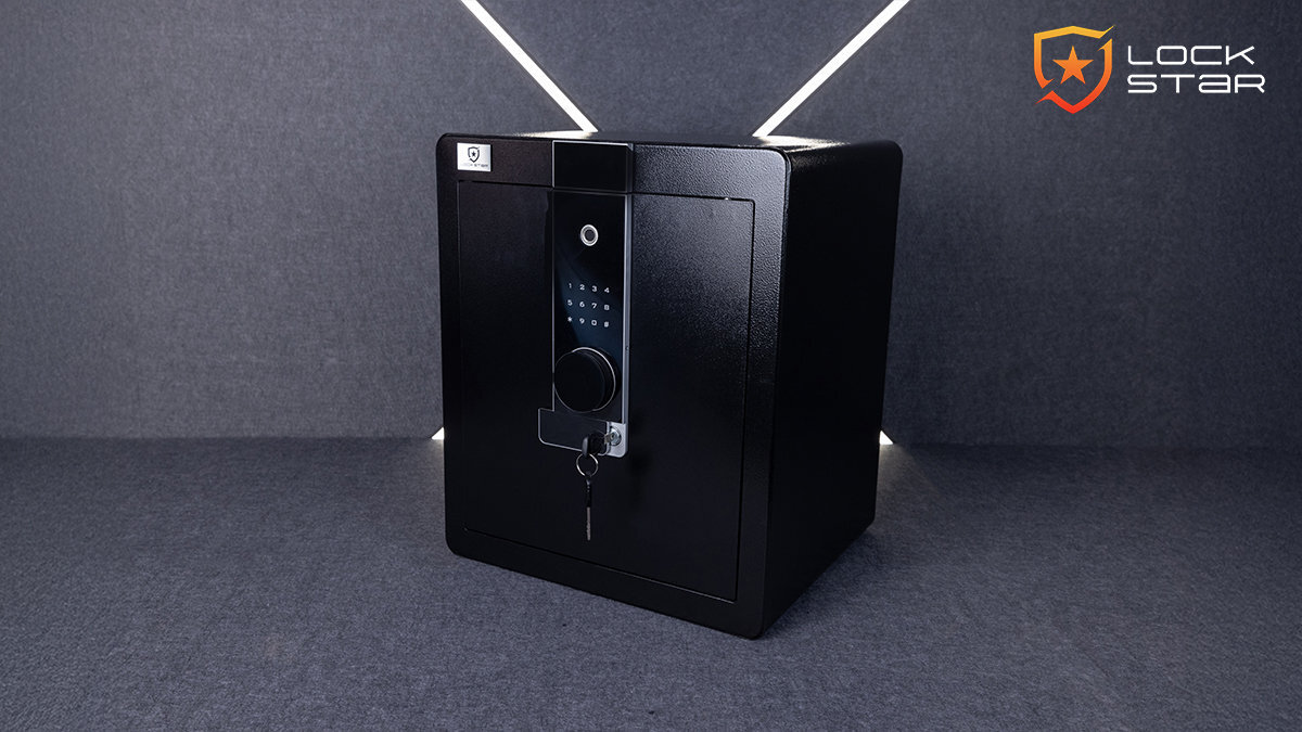 Sejf EXTRALINK Lockstar XP-45 Panel przycisków półprzewodnikowy kolektor linii papilarnych aperturą odcisku palca biometryczne tradycyjny sposób otwierania poprzez przyciski - sejf od przodu