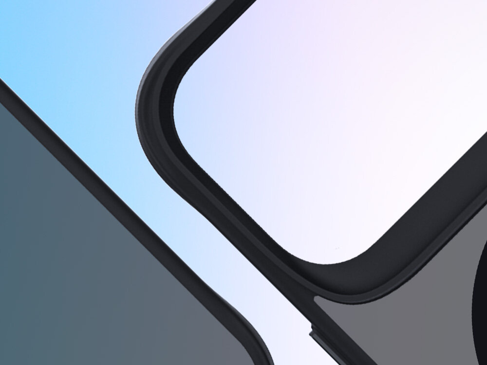 Etui 3MK Smoke MagCase do Apple iPhone 17 Pro Max Czarny, solidny, wytrzymały, ochrona, etui, zbliżenie na rant etui w kolorze czarnym na niebieskim tle