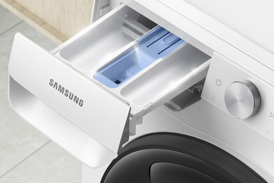 Szuflada pralki pozostaje czysta bez pozostałości po detergentach 