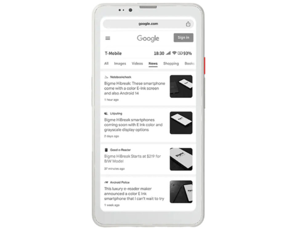 Czytnik e-booków BIGME Hibreak Pro 6.13 cala, Podświetlany ekran, Wi-Fi prezentacja urządzenia przedstawiona na nim przeglądarka internetowa i pokazana łączność na białym tle 5G Dual Standby płynna łączność sieci 5G i 4G stabilne połączenie wbudowany kompas WiFi Bluetooth