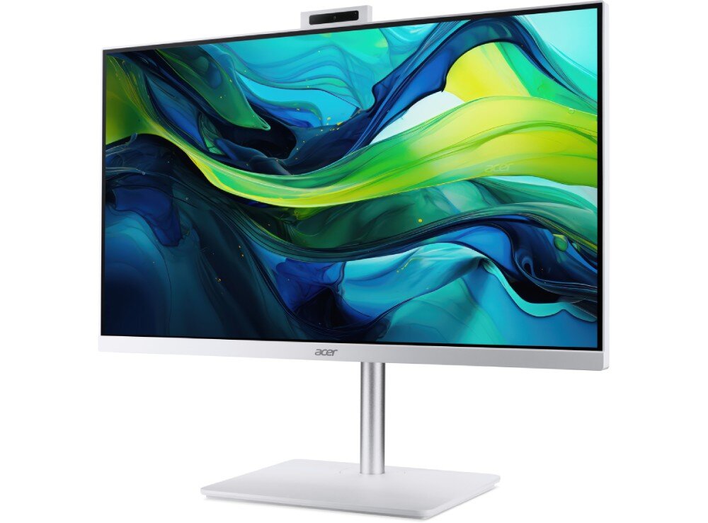 Komputer ACER Aspire C27-1E13U7UNH Perspektywiczny widok na biały komputer stacjonarny zintegrowany z monitorem o cienkich ramkach 