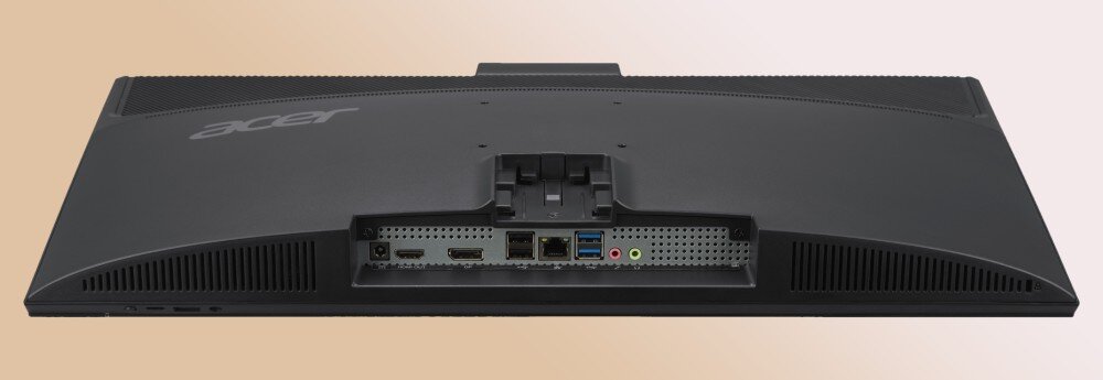 Komputer ACER Aspire C24-2YE13U5UNL Tylny panel komputera all-in-one z widocznymi portami, w tym USB, HDMI, Ethernet i złączami audio, porty, podłączenie