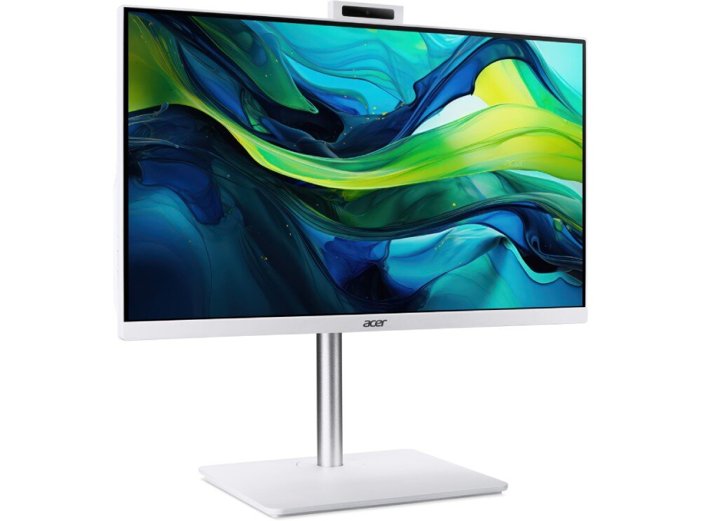 Komputer ACER Aspire C24-1YE13U Komputer typu all-in-one pokazany z prawej strony, wyświetlacz z cienkimi ramkami i kolorową grafiką, wyświetlacz, przekątna, rozdzielczość