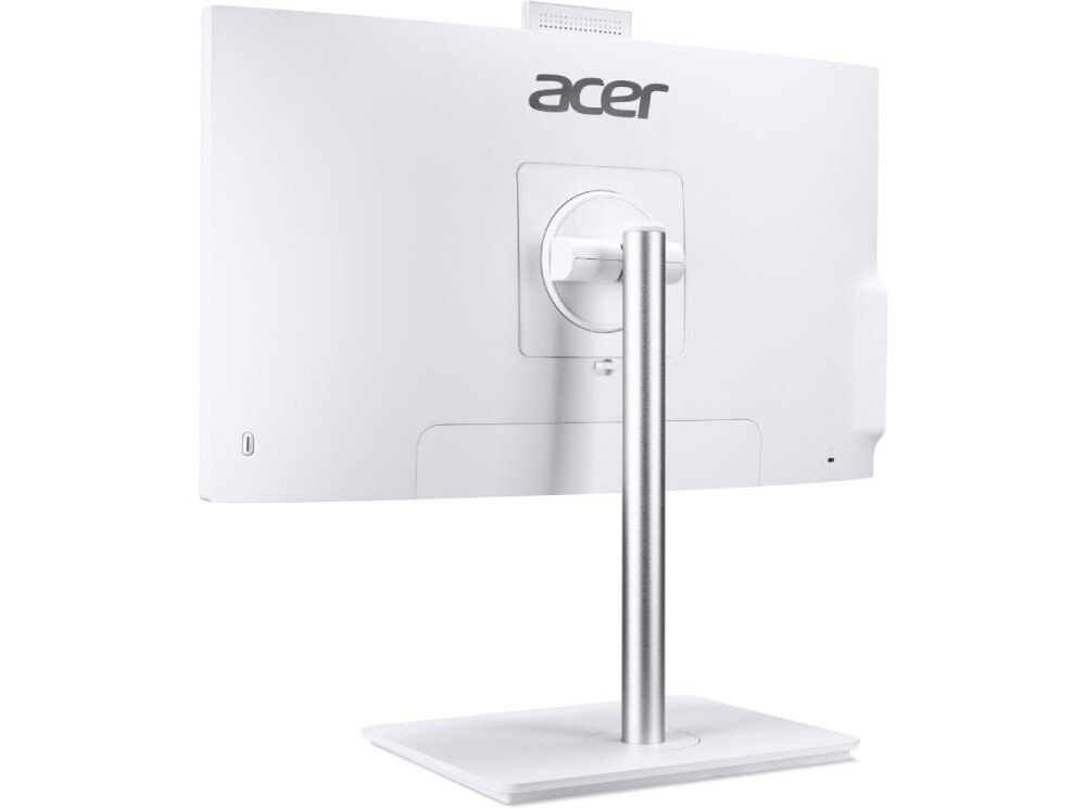 Komputer ACER Aspire C24-1YE13U5UNH Tylna część komputera all-in-one w białej obudowie, widoczny uchwyt mocujący ekran do podstawy, pamięć RAM, dysk, pojemność