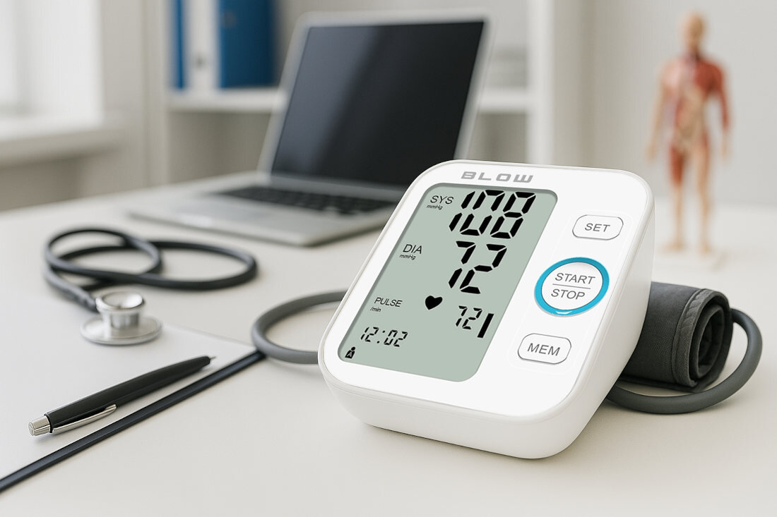 Ciśnieniomierz BLOW PM-01 Pamięć dla dwóch osób Pamięć do 240 wyników po 120 dla każdego użytkownika długoterminowe monitorowanie ciśnienia wygoda komfort Funkcja obliczania średniej z trzech ostatnich wyników pomoc ocena