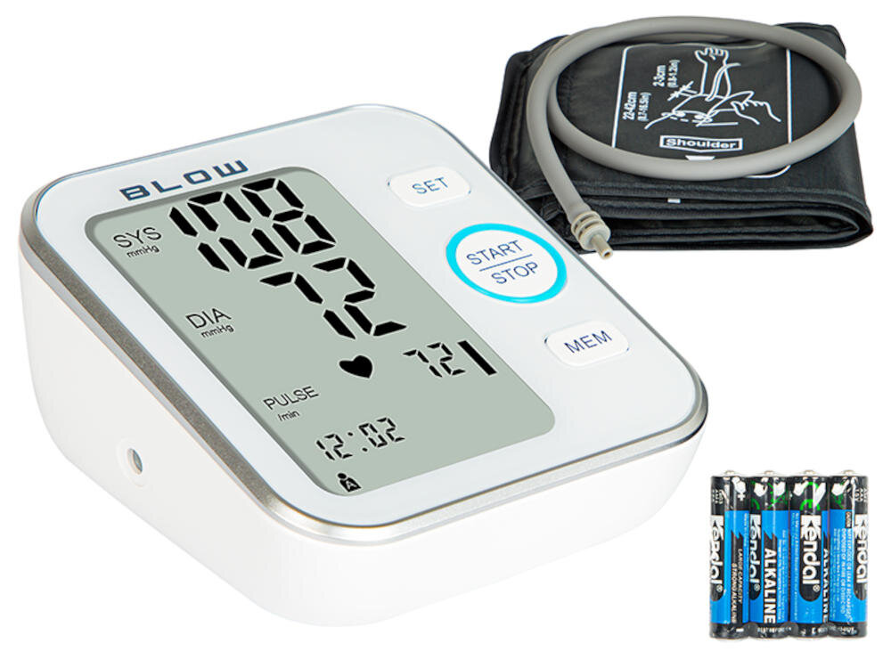 Ciśnieniomierz BLOW PM-01 Wygodne zasilanie Możliwość zasilania bateriami AAA USB-A/USB-C Automatyczne wyłączanie wskaźnik niskiego poziomu baterii wsparcie